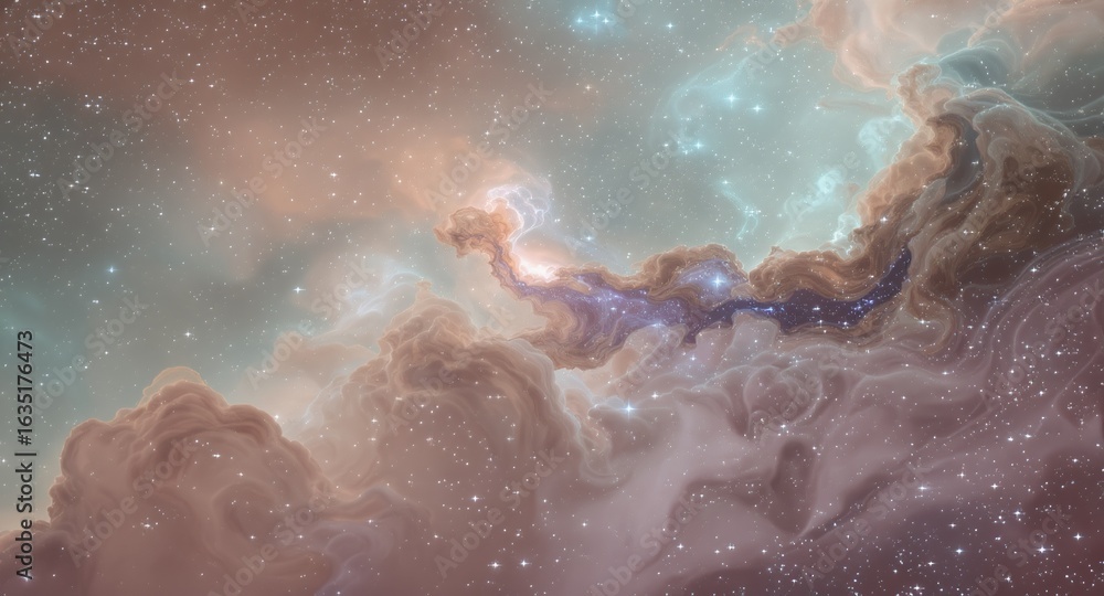Fototapeta premium Celestial Nebula Dreamlike Cosmic Cloudscape, Starry Sky Background