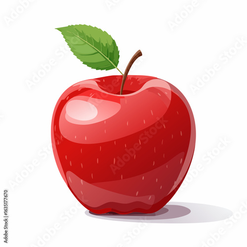 Vibrant Red Apple Illustration with Leaf, Symbolizing Health and Freshness depiction