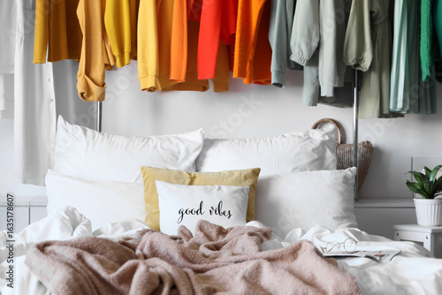Interior of light bedroom w...