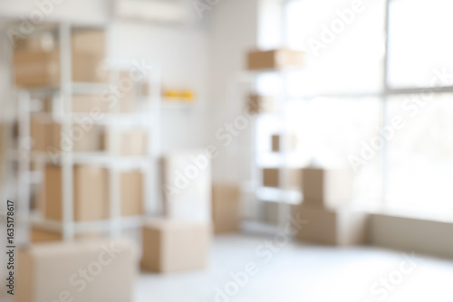 Blurred view of warehouse w...