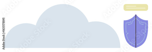 Blue cloud with a shield and text bar symbolizing cybersecurity, data backup, and storage. Ideal for IT security, cloud computing, data safety, encryption, privacy antivirus and technology. A