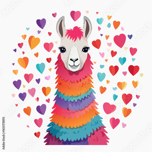 Llama Love: A Colorful Celebration of Affection with Hearts and a Fluffy Friend