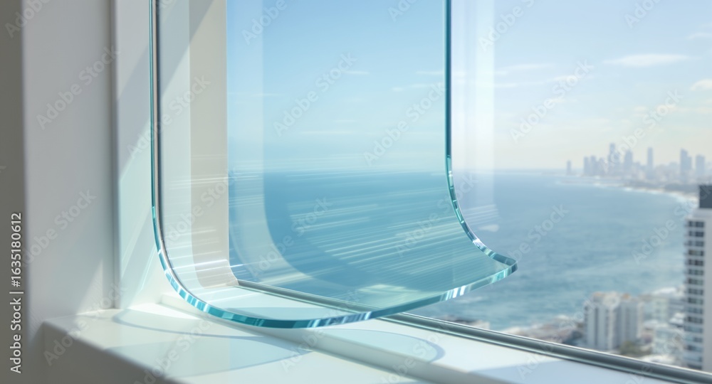 Fototapeta premium Modern Curved Glass Window Panel Enhance Your View with Elegant Design