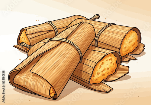Three bundles of wrapped bread, likely tamales, displayed on a light background.