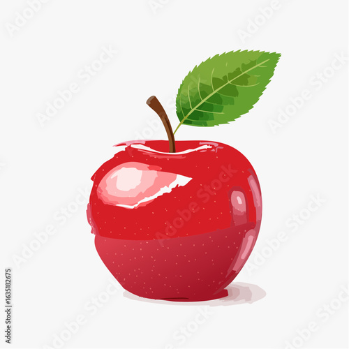 Fresh red apple with green leaf, a vibrant fruit illustration capturing freshness and natural beauty