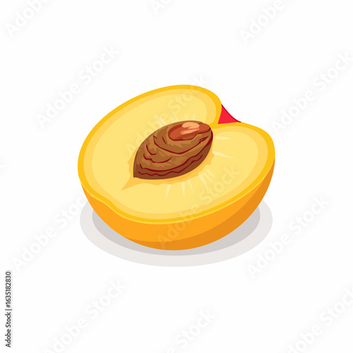 Illustration of a Half Peach with Pit on a White Background, fruit perfection