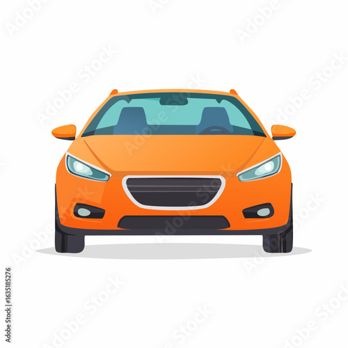 Front view illustration of a stylish orange car isolated on a white background