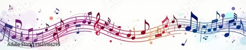 Flowing musical notes creating a graceful melody against a pure white backdrop , symbol, staff