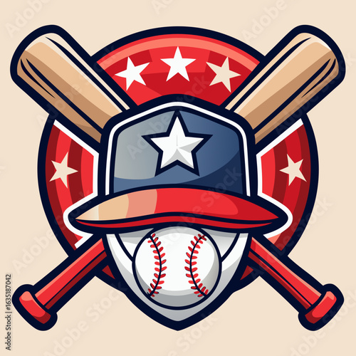 American baseball emblem with crossed bats and stars