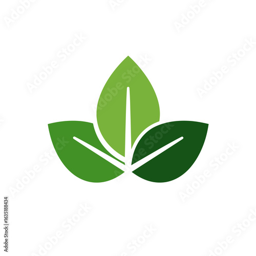 Abstract green leaf cluster graphic. An isolated vector icon for eco-friendly branding and natural product design.