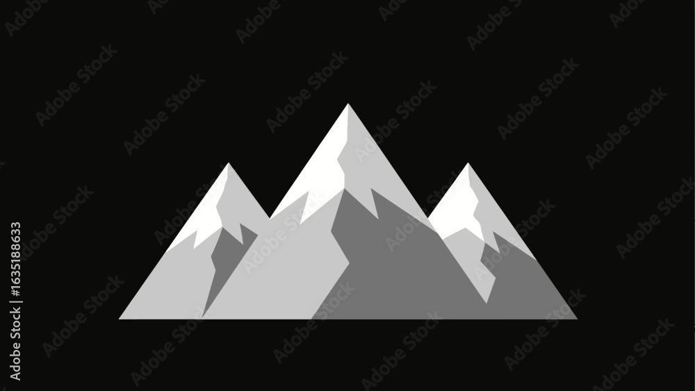 Stylized mountain peaks icon in a minimalist flat design. Abstract geometric vector illustration of a mountain range on a black background. Stylized mountain peaks icon in a minimalist flat design. Abstract geometric vector illustration of a mountain range on a black background.