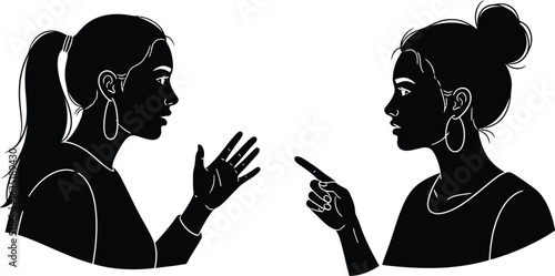 Vector art of two women in silhouette arguing isolated on white background