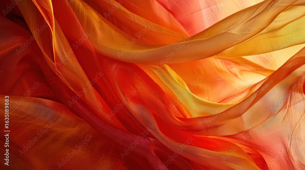 Obraz premium Flowing orange and yellow fabric creating soft waves and folds in a dynamic composition image