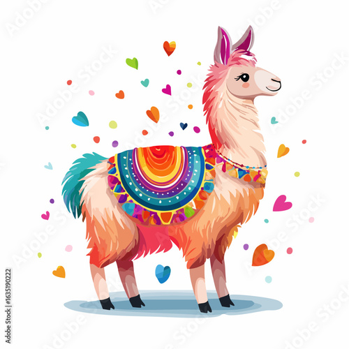 Charming Llama Illustration with Vibrant Colors and Heartfelt Details for Festive Decor