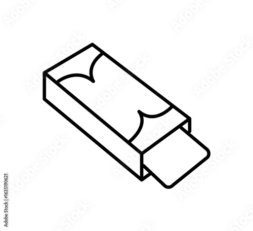 A simple line drawing of an open box of chewing gum, showing a single piece partially extracted.