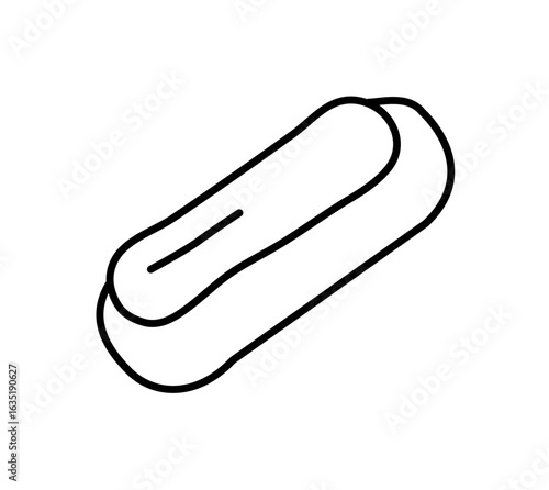 Line drawing of a single, oblong eclair pastry.