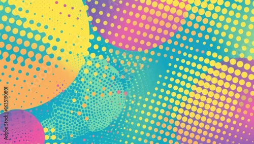 Colorful circles, halftone pattern, vibrant background, digital art, website design