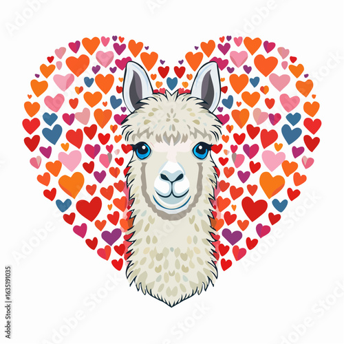 Llama Surrounded by a Heart Shape Made of Colorful Hearts: A Symbol of Love