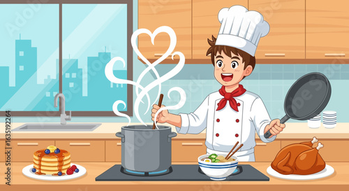 Cheerful Chef Preparing Delicious Meal In The Kitchen