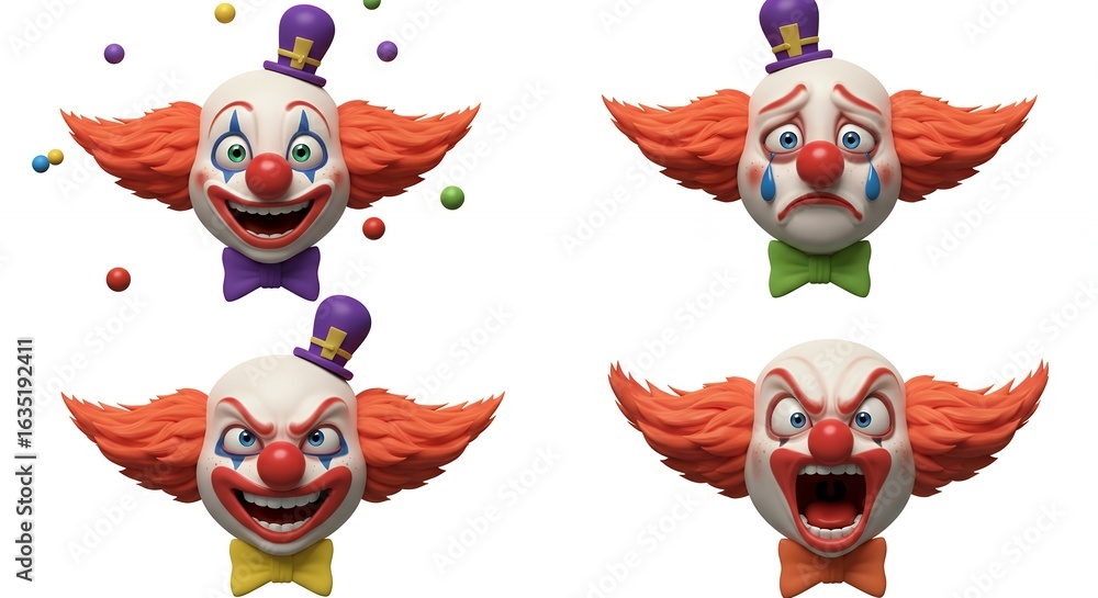 Naklejka premium Clown faces various emotions
