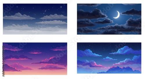 Night sky backgrounds with clouds