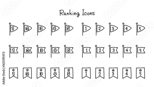 フラッグのランキングアイコンセット　線画