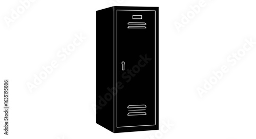 School shop black metal storage locker: single tier steel lockers for gym, school, and workplace secure storage solution vector