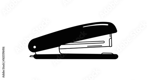 School black stapler office supply tool for paper fastening and document organization stationery equipment accessory tool vector