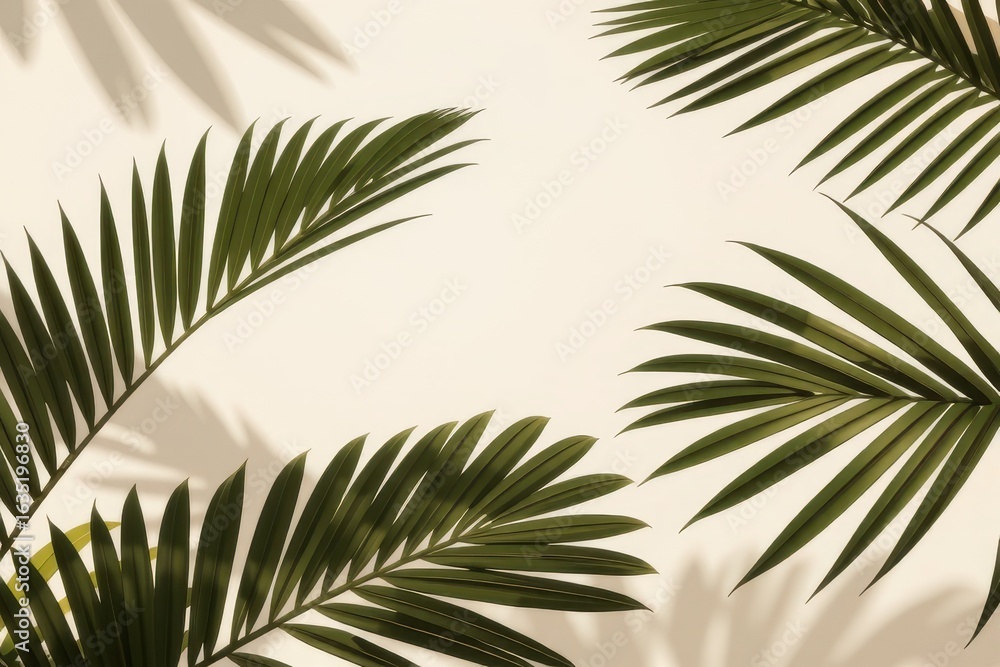 Fototapeta premium Green Palms Over Light Background 
