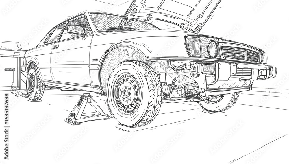 Fototapeta premium old car sketch