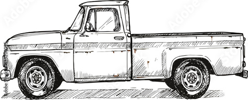 Vintage Pickup Truck Drawing: Classic American Vehicle Illustration
