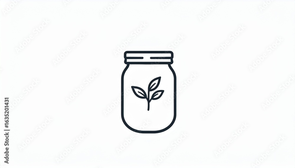 Minimalist line icon of a plant sprout growing inside a glass jar. A symbol for organic products, ecology, preservation, and sustainable growth. Minimalist line icon of a plant sprout growing inside a glass jar. A symbol for organic products, ecology, preservation, and sustainable growth.