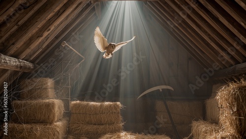 Barn Owl in Hayloft Daylight
