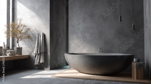 Modern concrete bathtub bathroom design