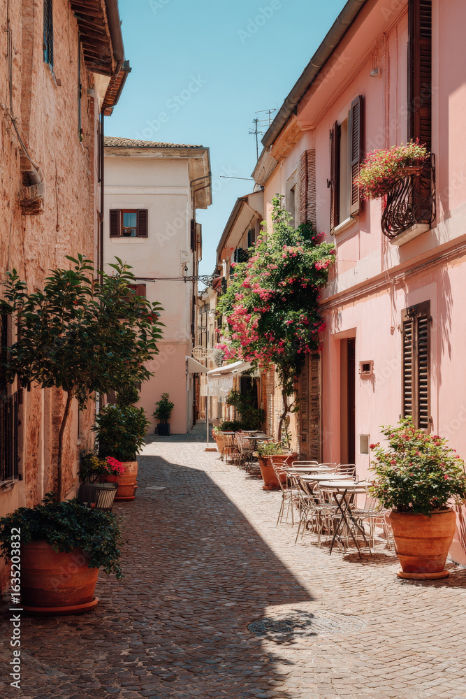 Obraz premium experience tranquil beauty of italy pristine streets where sun bathes ancient architecture in warm hues