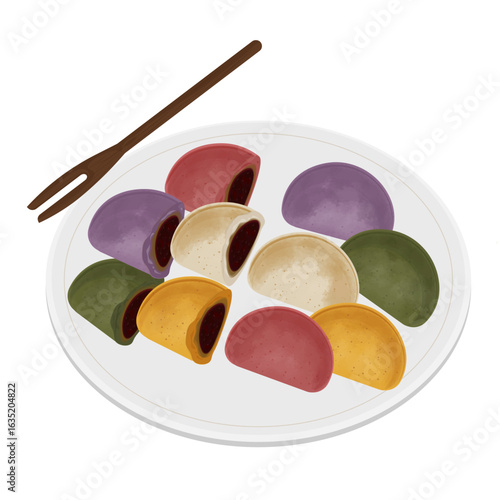 Vector Illustration Logo Clipart Ready to eat Baramtteok Gaepi Tteok Puffy Rice Cake with Stuffing