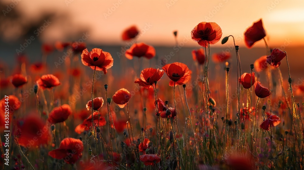 Obraz premium Sunset Poppy Field: A Symphony of Red