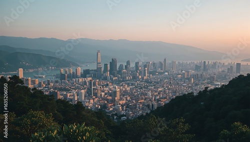 Photo of panoramic view of taipei city skyline at sunset with mountains in the background offering a captivating urban landscape