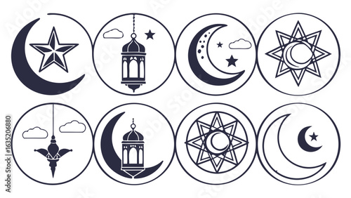 Celestial Islamic Symbols and Moon Phases crescent