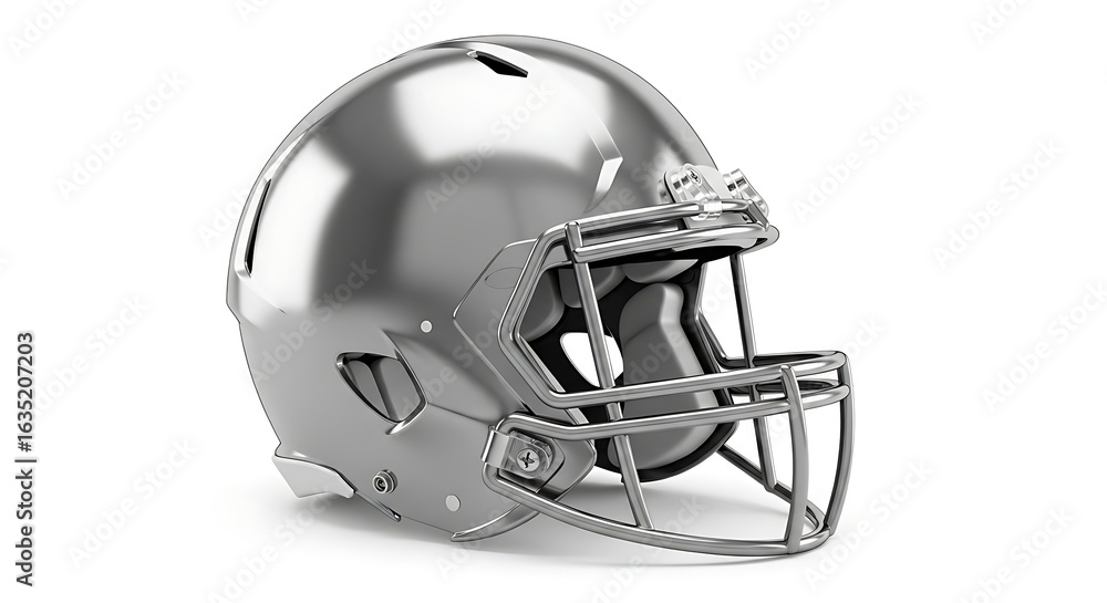Fototapeta premium Shiny Silver Football Helmet Isolated on White