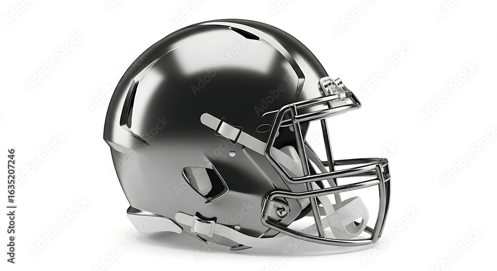 Naklejka premium Silver American Football Helmet Isolated on White Background
