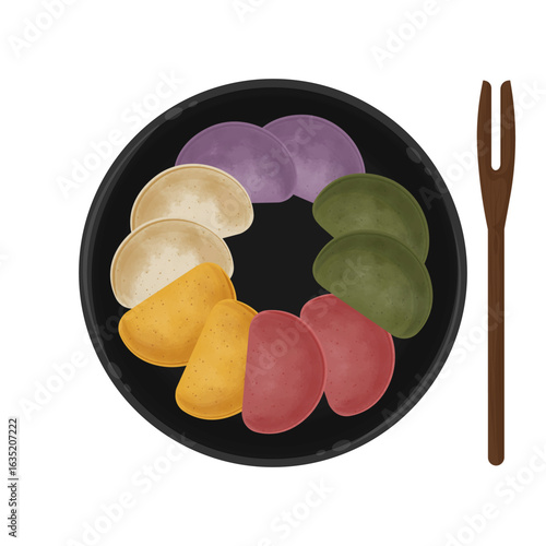 Vector Illustration Logo Clipart Top View Baram tteok Baram Rice Cake or Gaepi Rice Cake