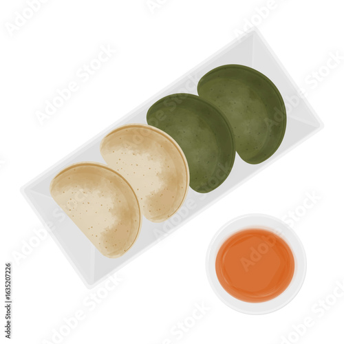 Vector Illustration Logo Clipart Top View Baramtteok Gaepi Tteok Puffy Rice Cake with Stuffing