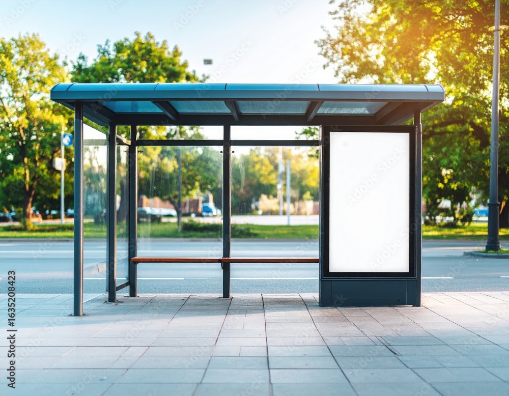 Fototapeta premium a bus stop on the side of the road.