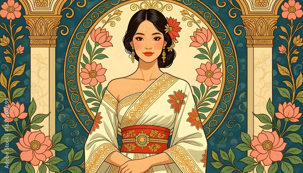 Naklejka premium A religious icon depicting the Virgin Mary with the baby Jesus is a sacred painting of ancient Christian art