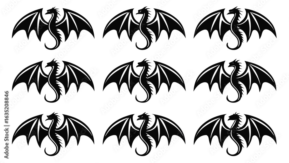Obraz premium Black dragons with wings mythical creature fantasy