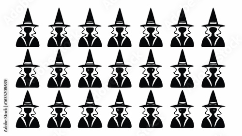 Black witch figures in rows halloween white