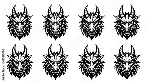 Fierce dragon heads tribal art black