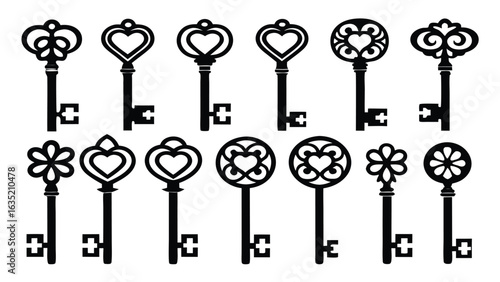 Ornate antique keys collection decorative vintage
