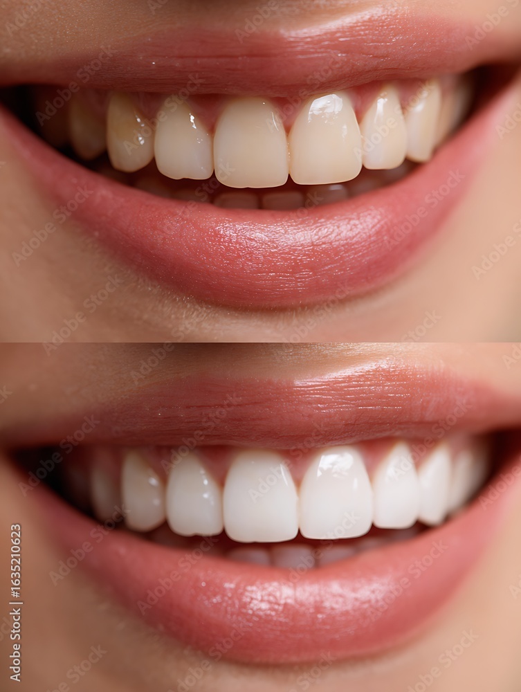 Fototapeta premium Latina woman close-up showing before–after whitening effect